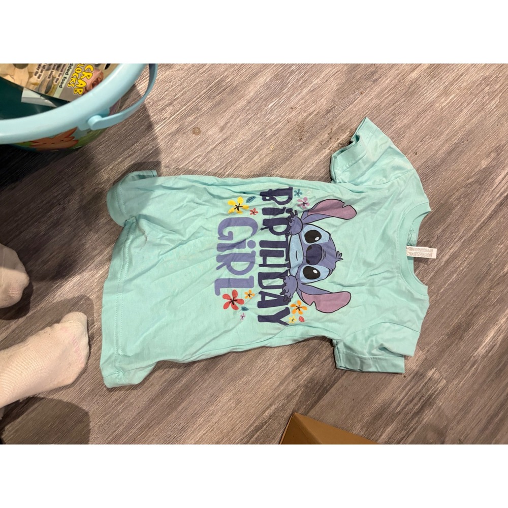 Disney Lilo & Stitch Birthday Girl Graphic Tee Light Blue Short Sleeve Shirt